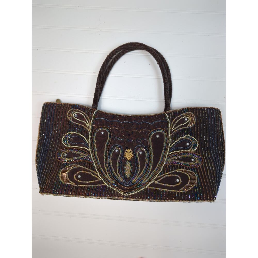 Beaded Sequins Embroidered Top Handle Bag‎ Brown - Picture 2 of 9